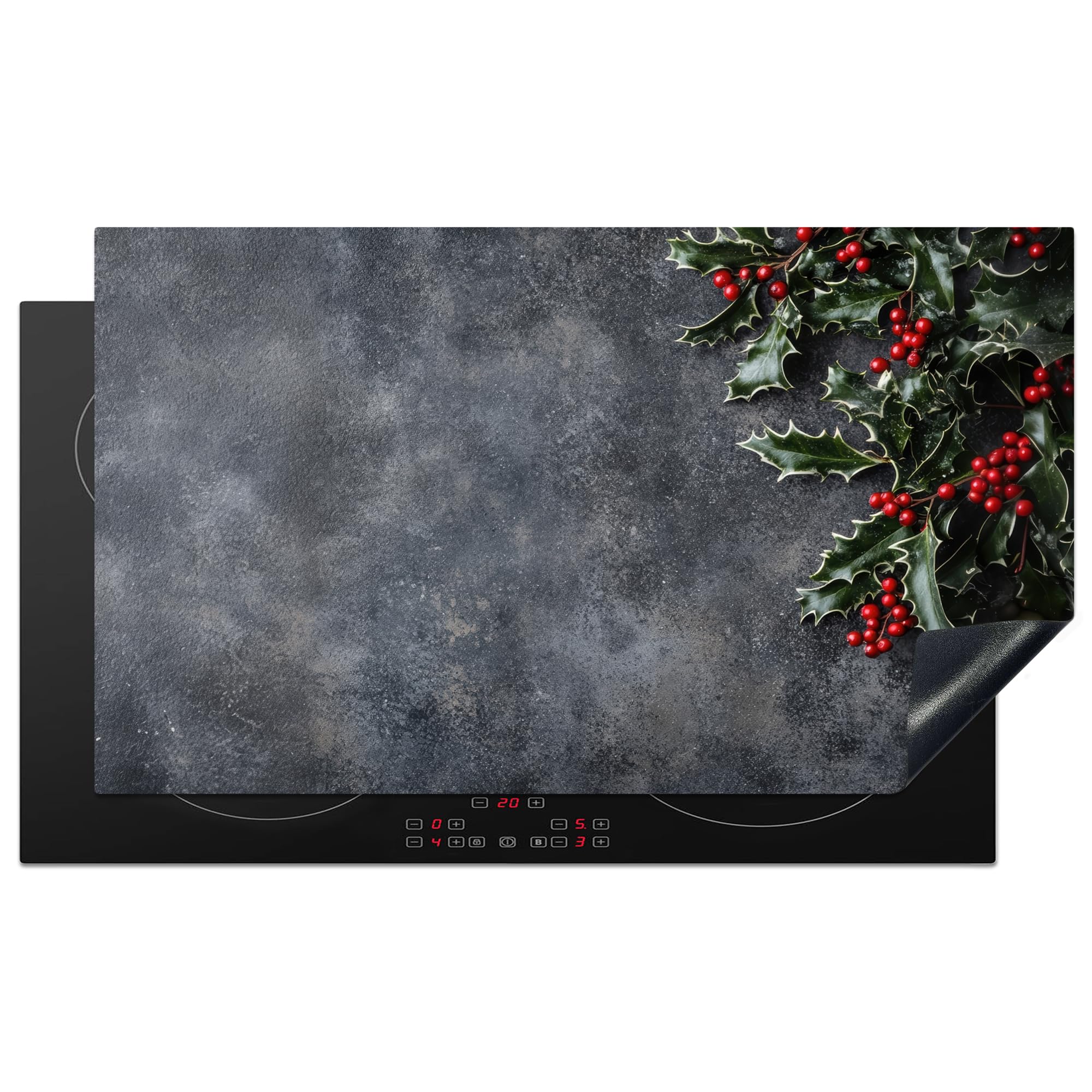 KitchenYeah© Induction Hob Protector Mat 20.8"x36" / 91.6x52.7 cm Cooker Top Protectors Cover Ceramic Covers Electric Hobs Vinyl Christmas - Branches - Winter - Red