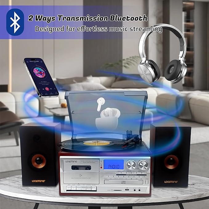 Tocadiscos Vintage 10 en 1 con Bluetooth y Parlantes 15W miniatura 4