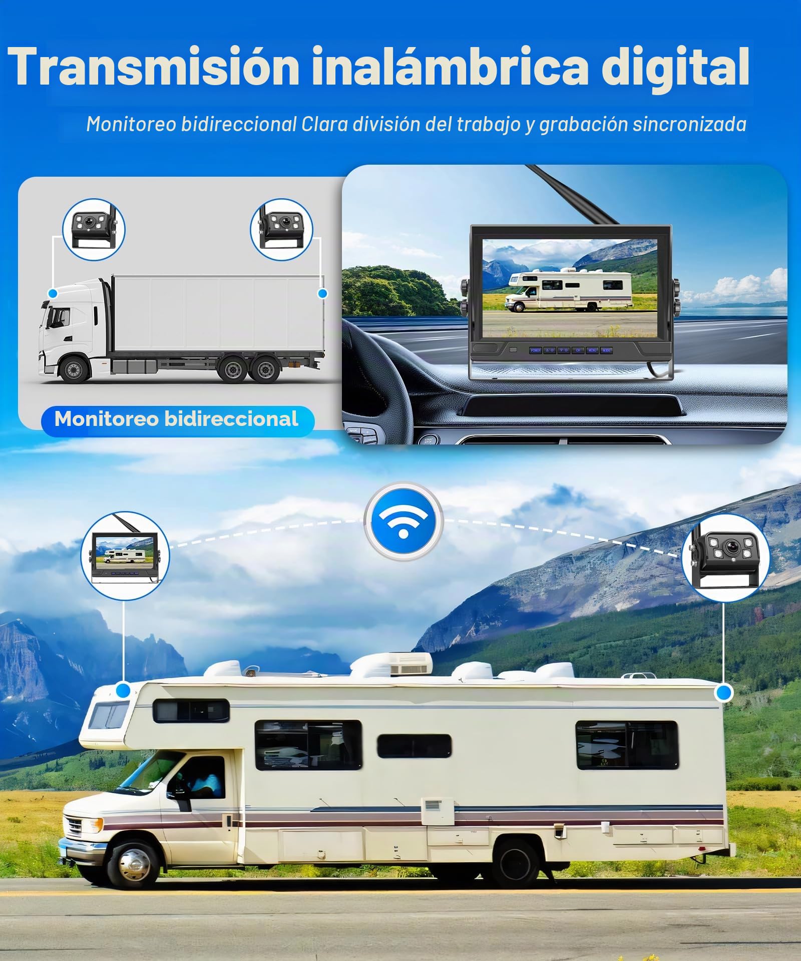 Hodozzy 2 Cámaras de Visión Trasera Inalámbricas Digitales con Monitor IPS de 9 Pulgadas,Cámara de visión Trasera Resistente al Agua IP68,Visión Nocturna por IR,Cámara DVR 720P para Camión/RV