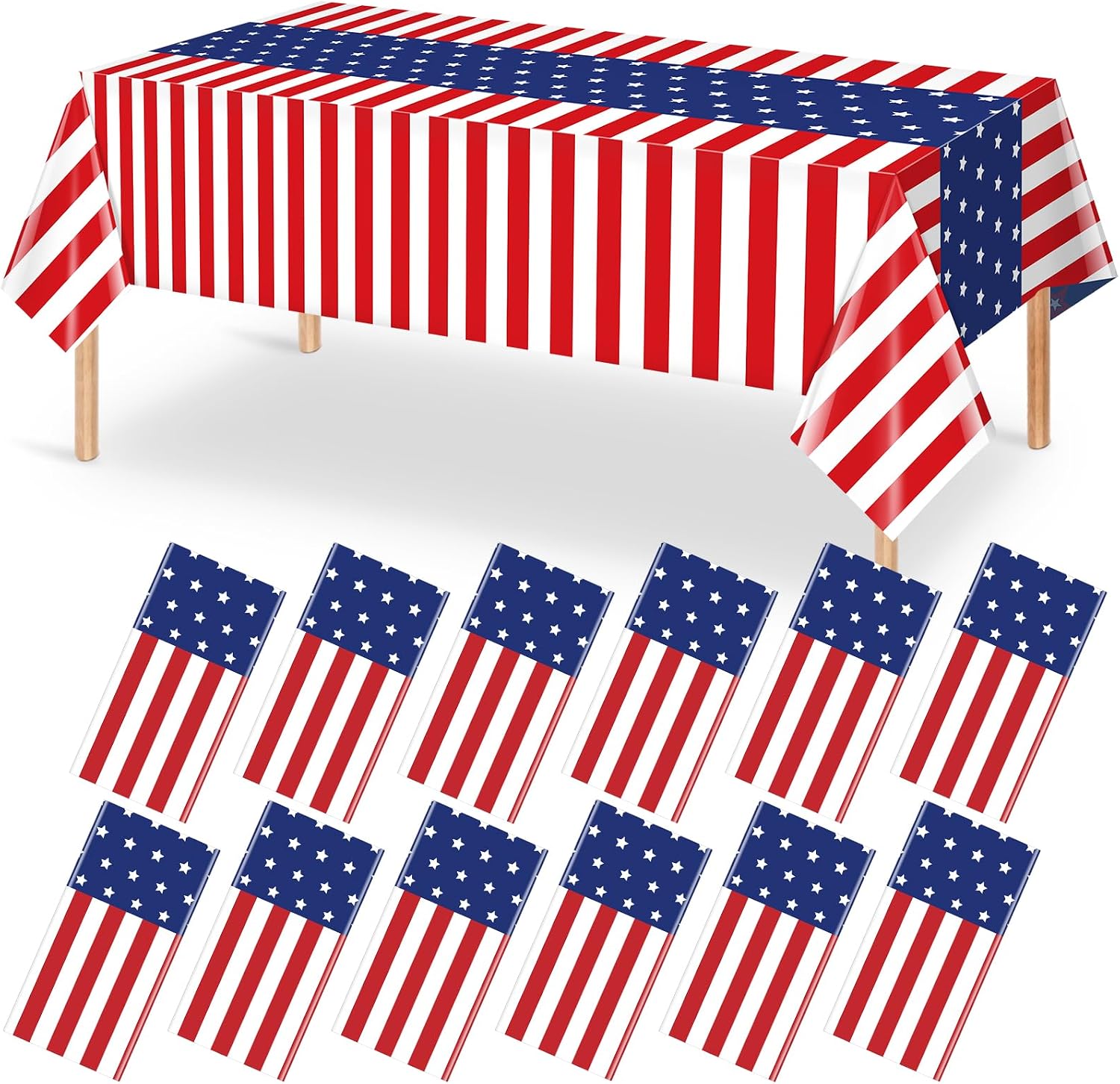 12Pcs 4th of July Tablecloth Decorations, Disposable Plastic American Flag Patriotic Table Cloth for Independence Day & Memorial Day 250th Anniversary Party Supplies, 54 x 108 Inch