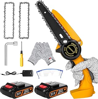 Mini Chainsaw, TONYFUL 6-Inch Cordless Chainsaw with 2 Battery and Replacement Chain, Professional Electric Chainsaw Portable Handheld Chainsaw Rechargeable Garden Saw for Pruning Trees Wood Cutting