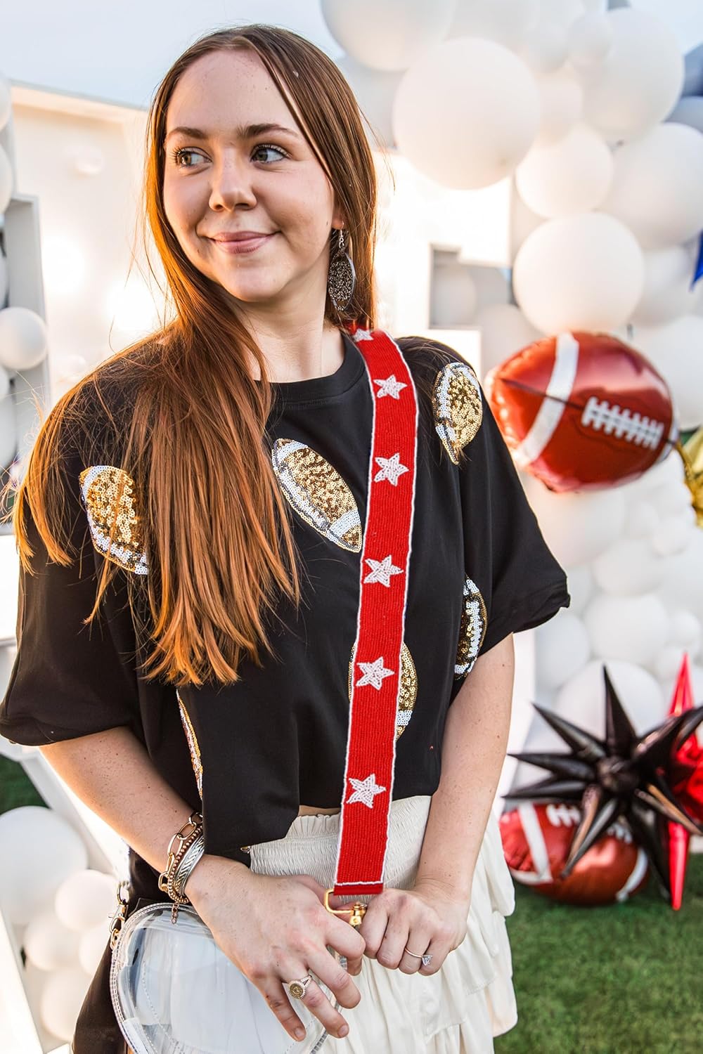 ZOLEAROPY Game Day Beaded Purse Strap Stadium Football University College Star Bag Strap Accessory Game Day Clear Crossbody