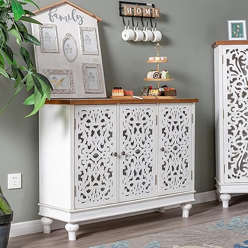 MAISON ARTS Armario decorativo con puertas, armario de almacenamiento decorativo de granja, armario de buffet para cocina, comedor, sala de estar,