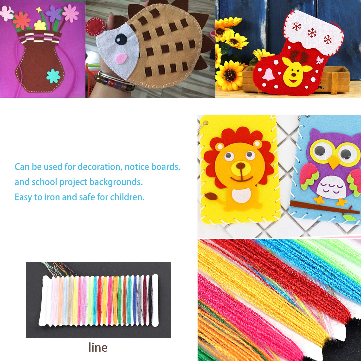 Kit Feltro Colorato 40 Pezzi 10x10 Cm Con Adesivi E Filo Da Ricamo - Pannolenci Per DIY E Patchwork - 3