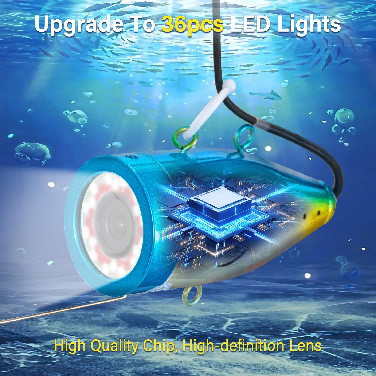 Cámara de pesca subacuática, actualizada a 36 luces HD DVR de 7 pulgadas, cámara de pesca bajo el agua, impermeable, IP68, 1200TVL HD, buscador portátil de peces de pesca en hielo con cable de