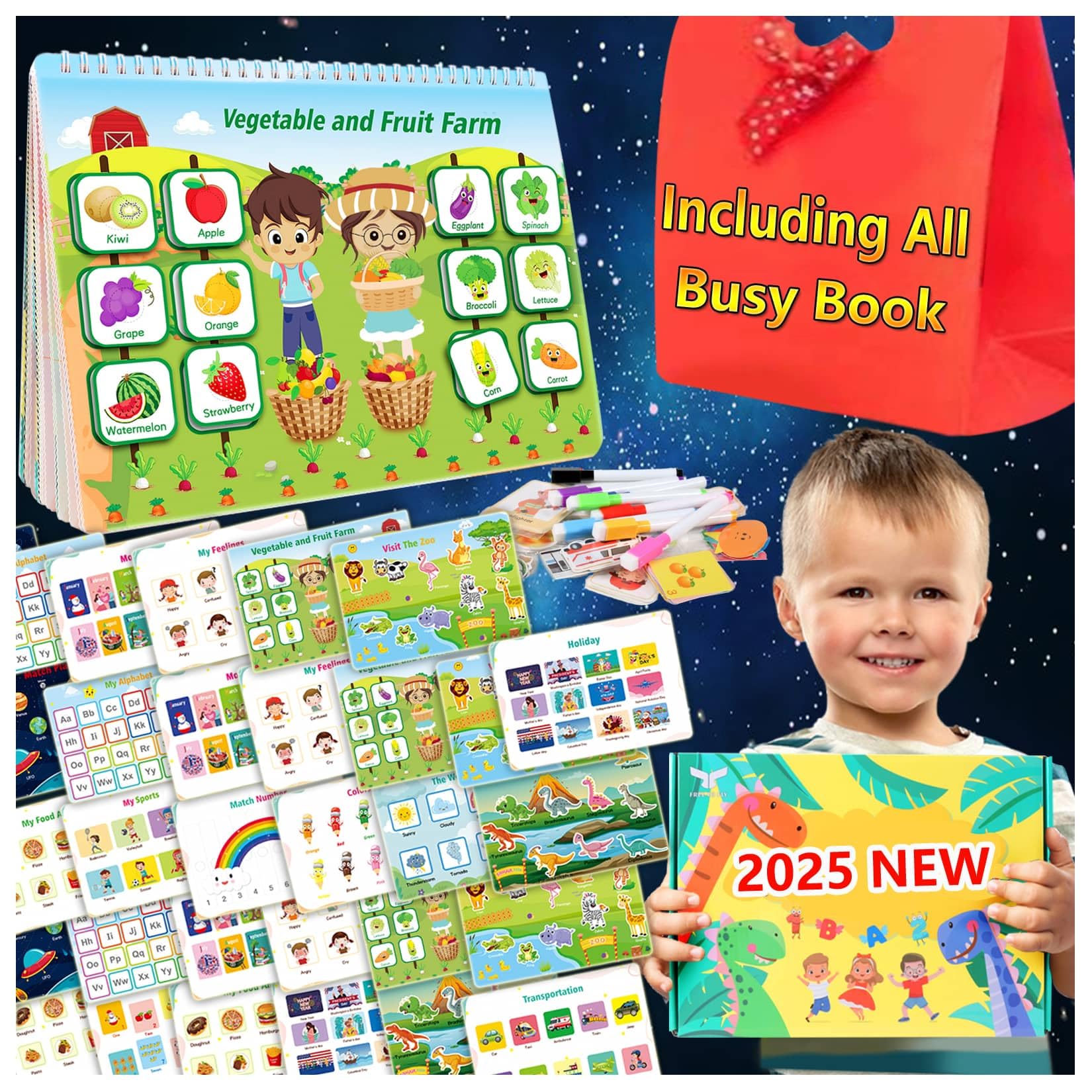 Shining Energy Busy Book Learning Toys for 3-5 Year Old Toddler - Kids Preschool Learning Activities 35Themes Activity Binder Early Educational Autism Sensory Travel Toys Gifts for Boys Girls