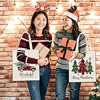 Vista 4 de Whaline 3 bolsas de lona de Navidad a cuadros, árbol de Navidad, camión, muñeco de nieve, bolsa de compras de Navidad para invierno, reutilizable