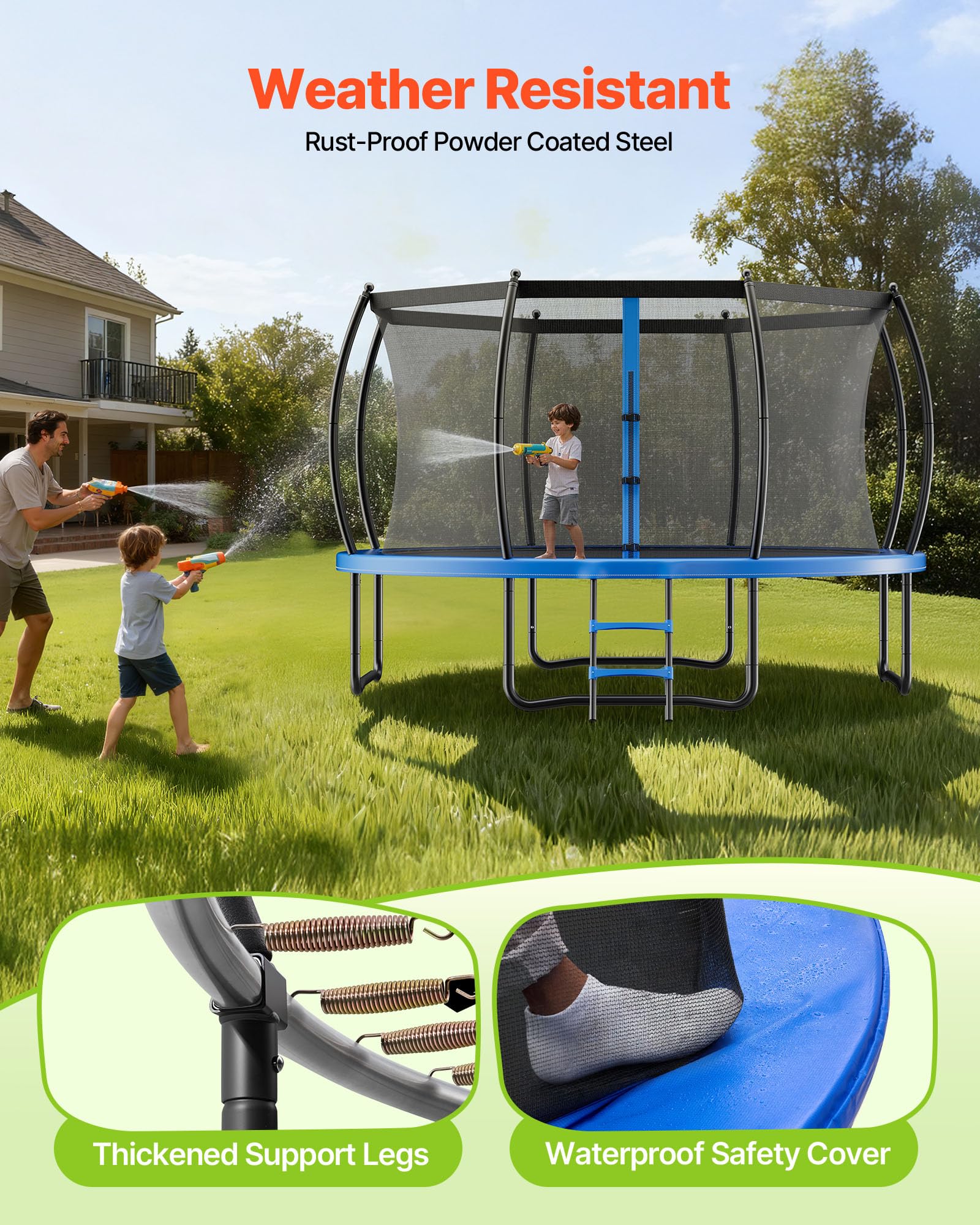 VEVOR Outdoor Trampolin Bodentrampolin 305 x 305 cm mit Sicherheitsnetz & verdickter Polsterung, ASTM-geprüft, Hochleistungstrampolin, max. 150 kg belastbares Gartentrampolin für Kinder