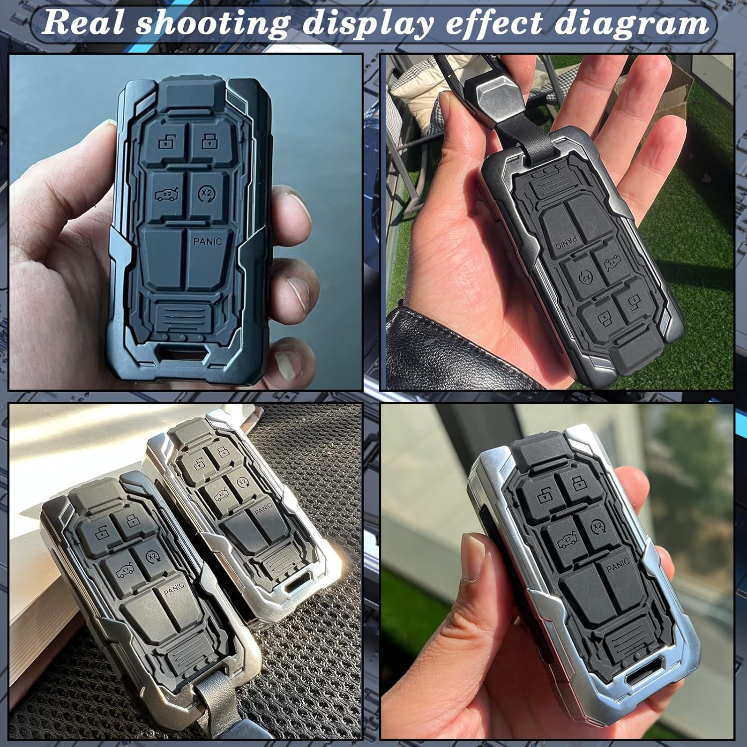 Compatible with Jeep Key Fob Cover with Keychain Heavy Metal Protection Key Case for Grand Cherokee Renegade Chrysler 200 300 Dodge RAM Durango Challenger Journey Dart Fiat Smart Key (Silvery)