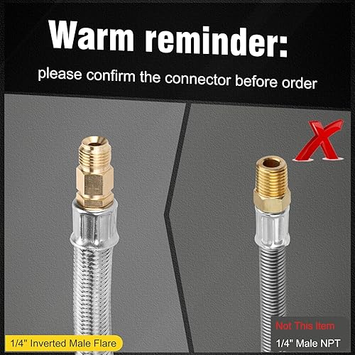 Miniatura 3 de Manguera de coleta de propano invertida de 14 pulgadas con calibre, mangueras de tanque de gas propano LP trenzadas de acero inoxidable de 15