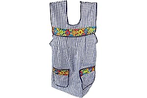 Traditional Embroidered Mexican Apron for Women with Pockets