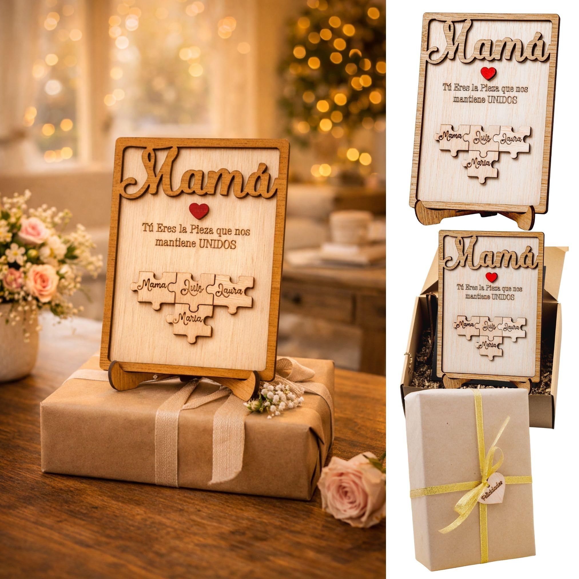 Olesea Día de la Madre – Regalo Dia de la Madre Personalizado – Regalos Personalizados Cuadro Puzzle Nombre – Mujer Original – Regalos Mujer Abuela Mama (Roble) — view 3