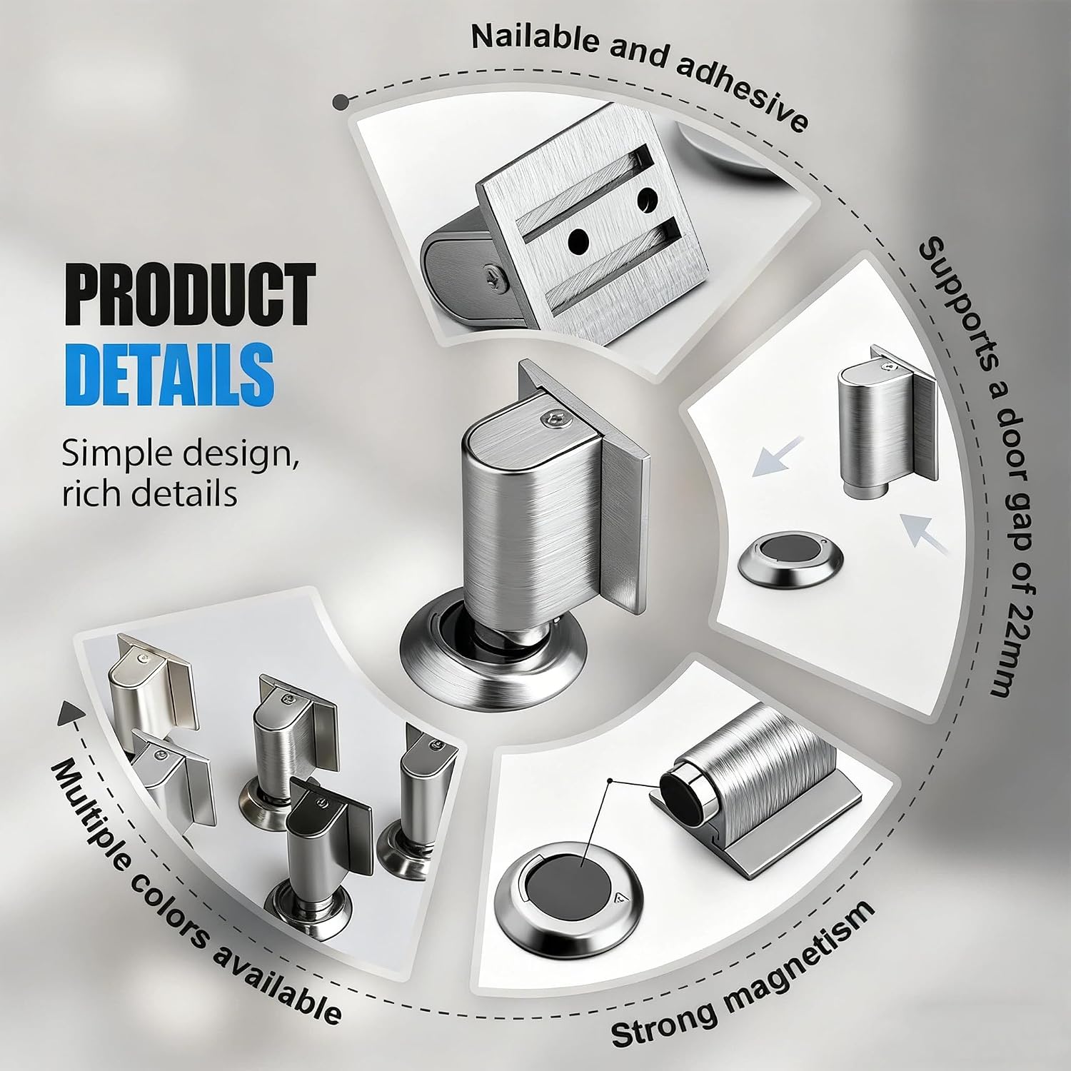 1 Pack Magnetic Door Stopper Bottom of Door Holder No Drilling Mount Floor Door Stop with Screws and Adhesive Catch Door Heavy Duty Magnetic Doors Catch Holder to Keep Doors Open (Silvery) image 2