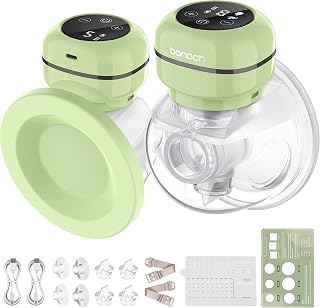 bonoch Electric Breast Pump Hands Free, Wearable Breast Pump Portable Hands Free with Dust Cover Travel Friendly, 19+22+26mm Flanges &Nipple Ruler, 10 Milk Storage Bags, 3 Modes 9 Level, Rechargeable