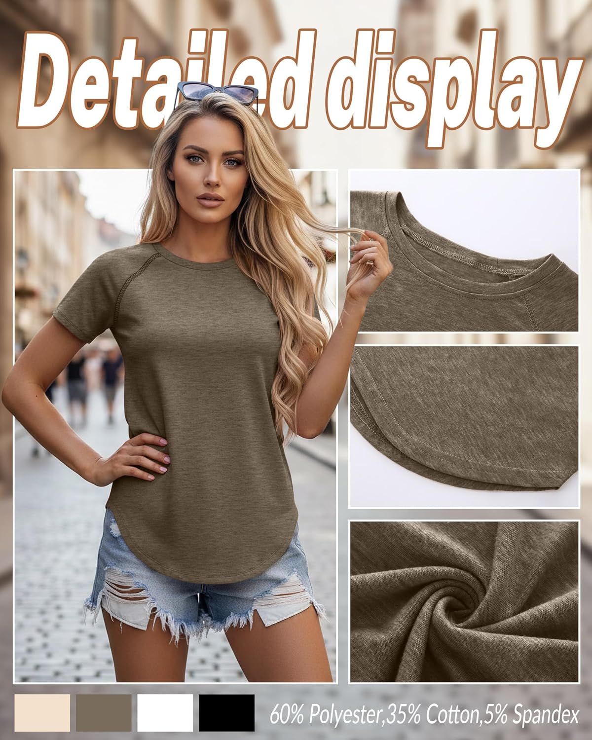 Huukeay 4 Pack Women's Short Sleeve T Shirts, Casual Raglan Summer Tunic Tops Crewneck Loose Side Split Hem Workout Tee Shirt - Image 5