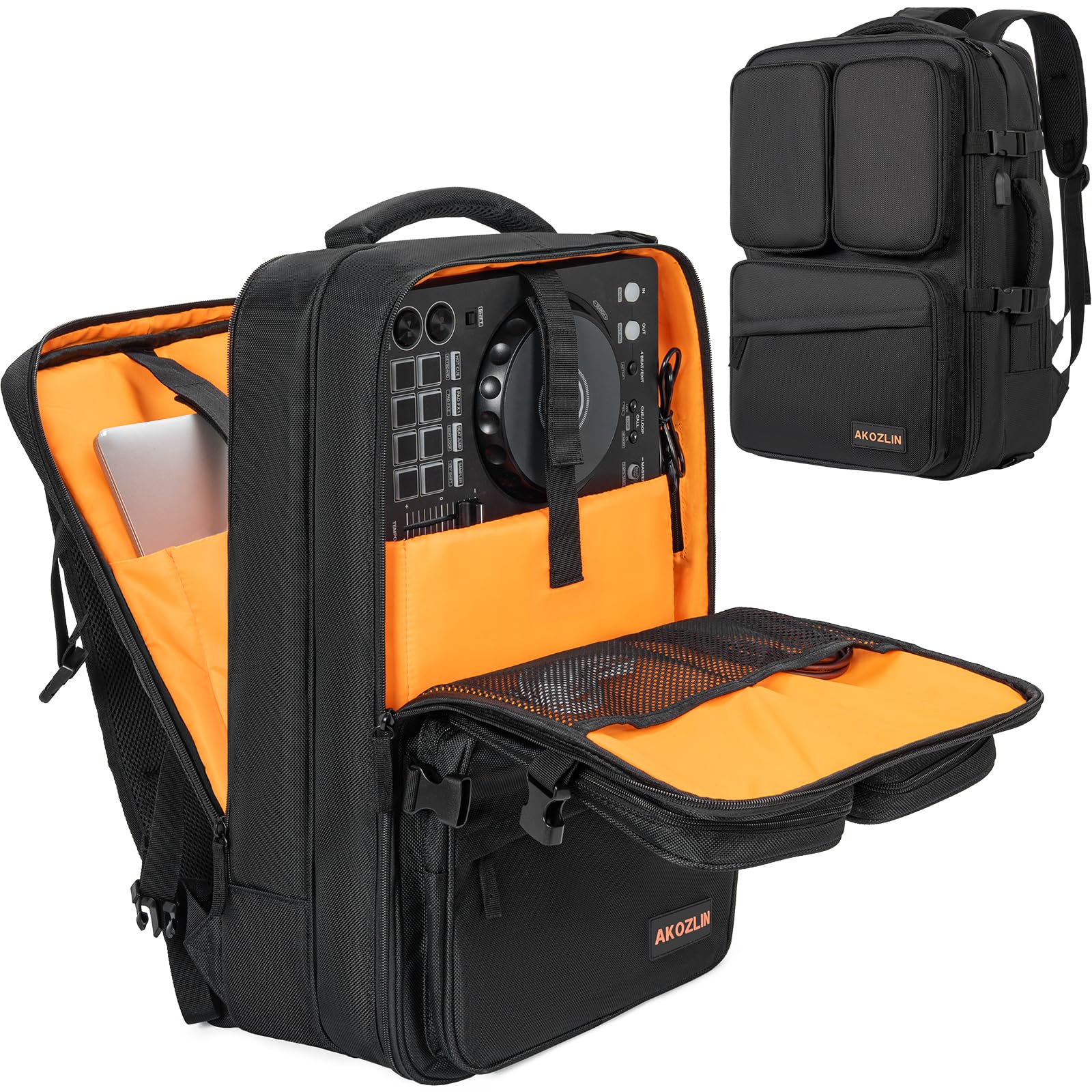 AKOZLIN Zaino da viaggio per mixer DJ per controller DDJ FLX4 DJ Lite SB DJ 400 con tasche multiple per attrezzature, laptop, dischi in vinile, cavi