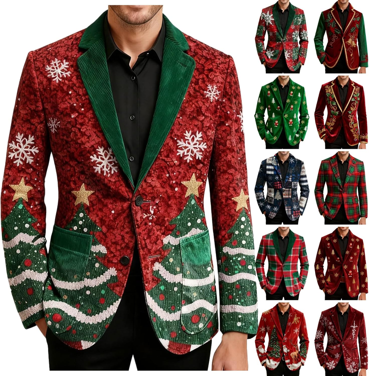 Christmas Blazer Men Christmas Suit Jacket for Men Corduroy Shawl Lapel One Button Slim Fit Blazers Xmas Holiday Print Graphic Blazer
