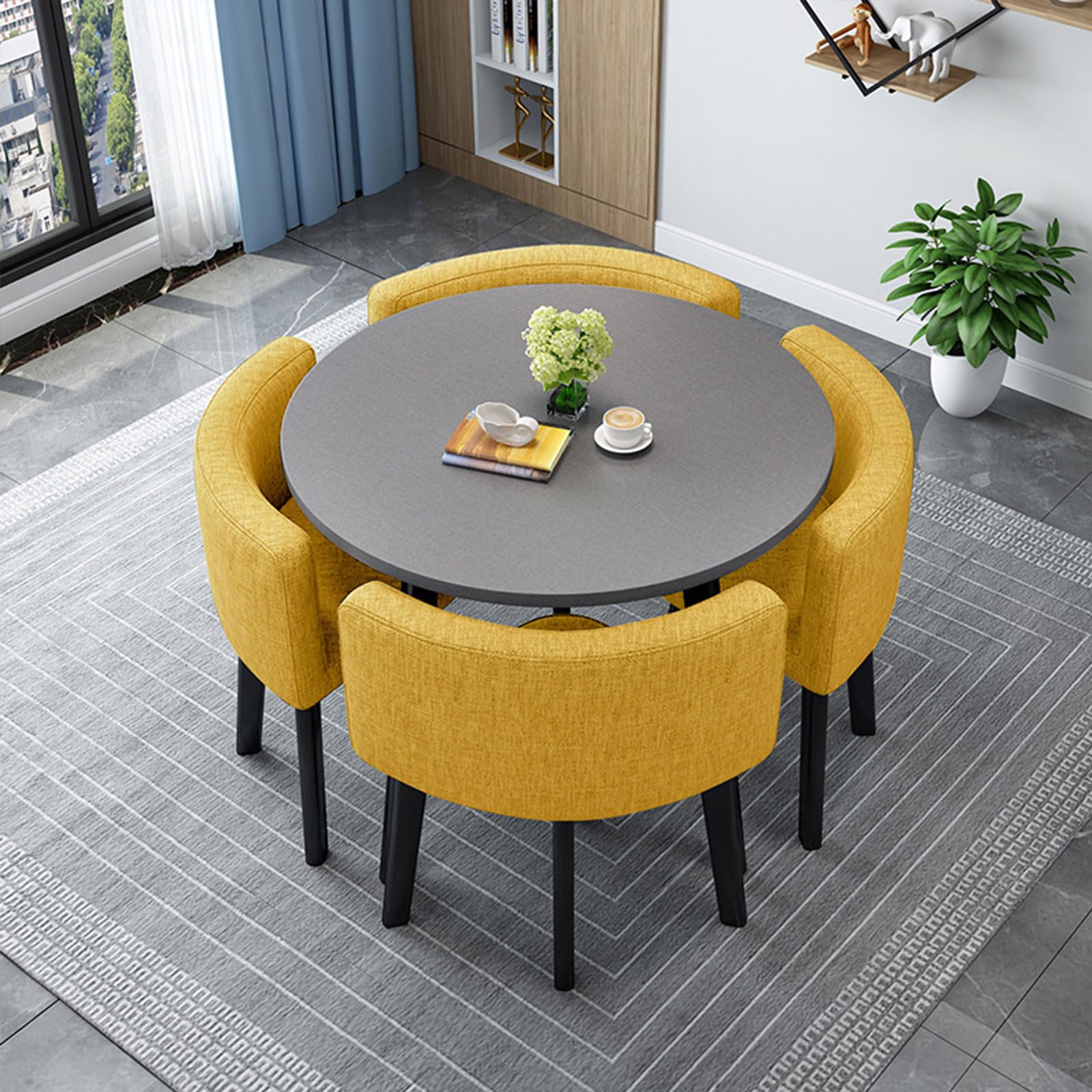 WOTZOV Round Dining Table Set With 4 Chairs Modern Wooden Kitchen Table And Chair Combination For Living Room And Dining Room 80Cm/31.5In,O 80cm(31.5in)