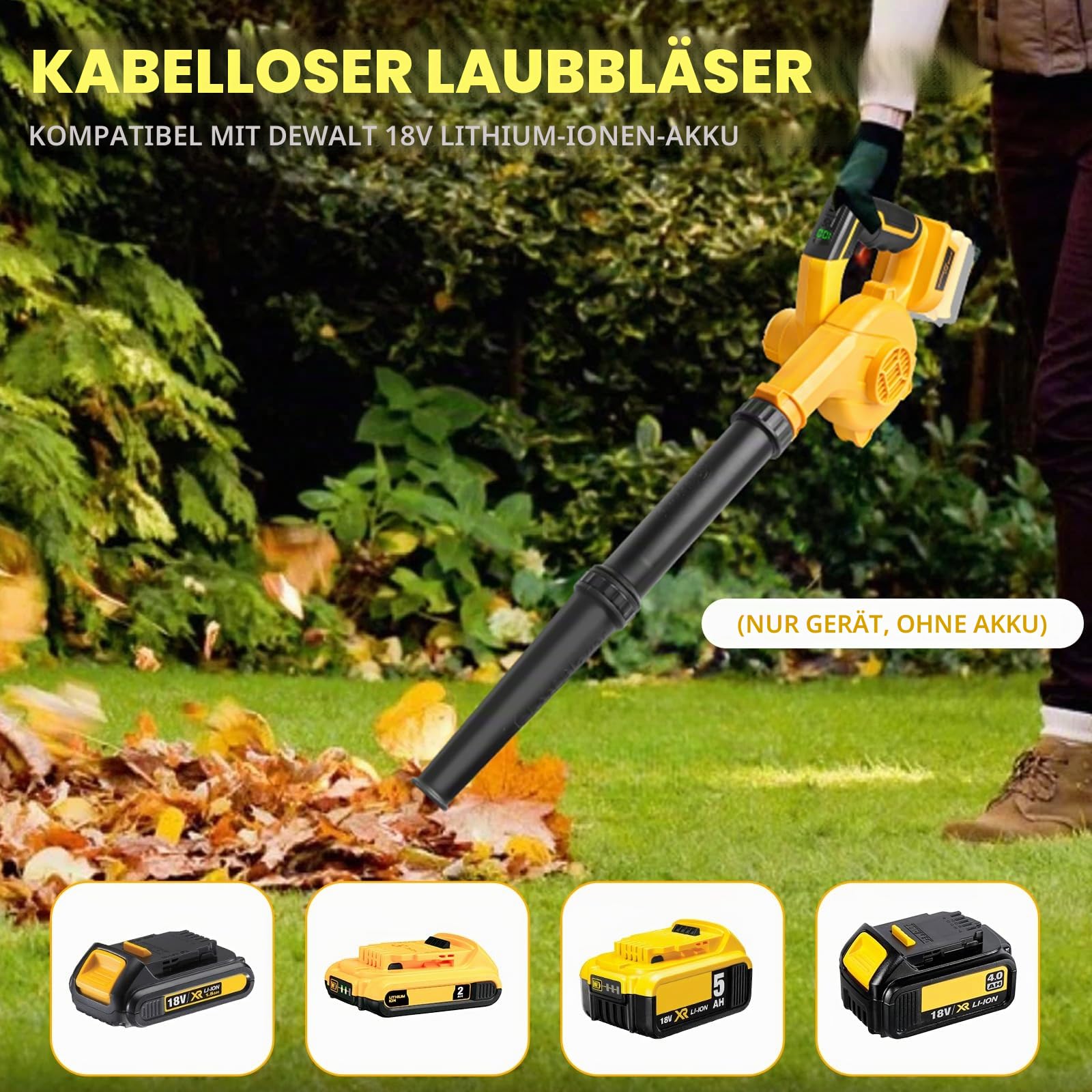Powarobor Souffleur de Feuilles sans Fil pour DeWalt,Batterie 18V 5,5 Ah Incluse