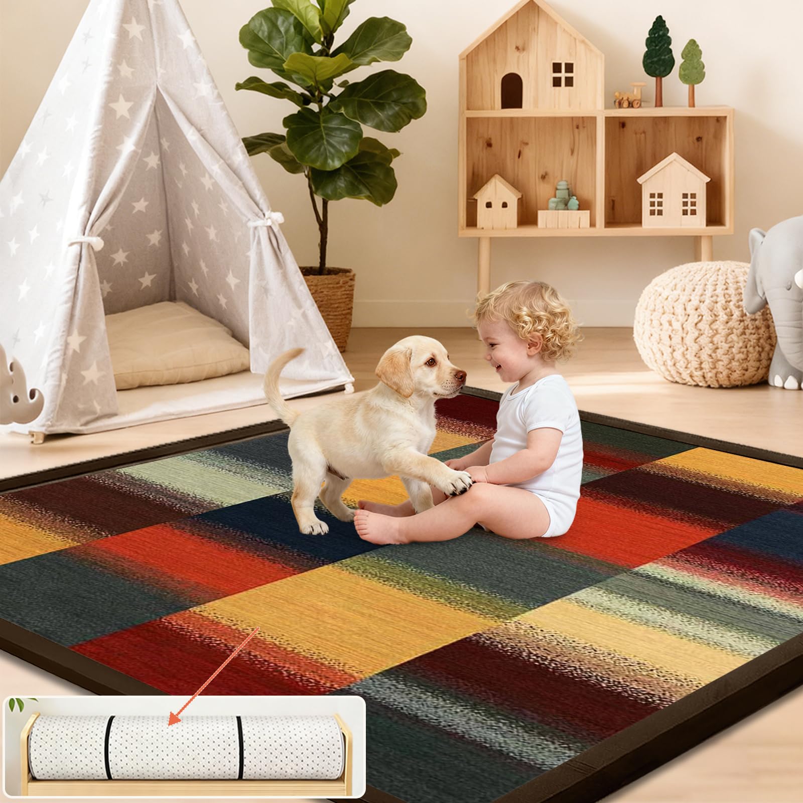 Tappeto Gioco Bambini Acolchado 2 cm Extra Spesso, Antiscivolo, Ideale per Pavimenti e Box Neonato, Palestra Neonati, Tappeto Tummy Time Neonati 190 x 300cm