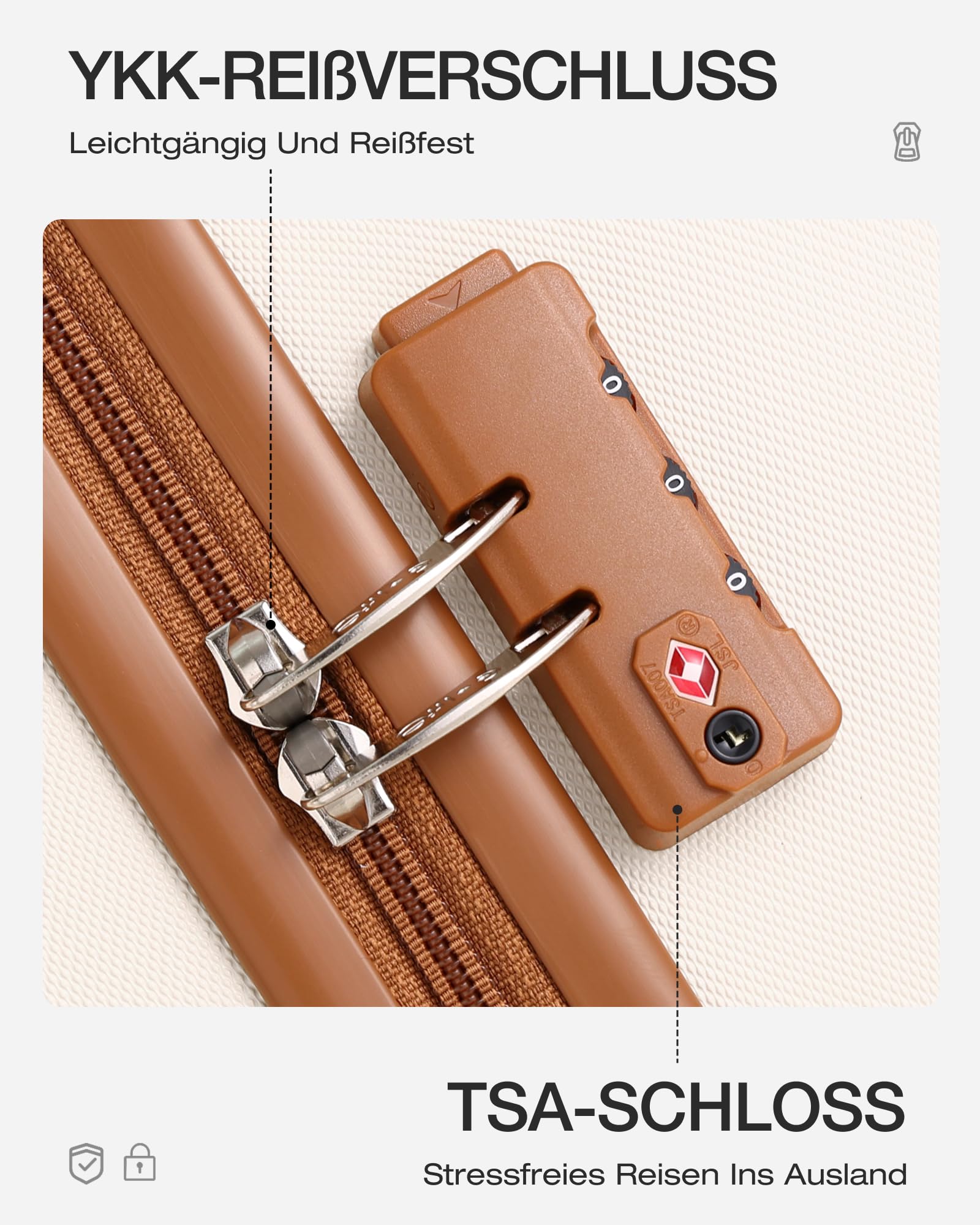 COOLIFE Hartschalenkoffer mit TSA-Schloss, 360° Drehbare Rollen, Reisekoffer für Geschäftsreisen, Weiß/Braun