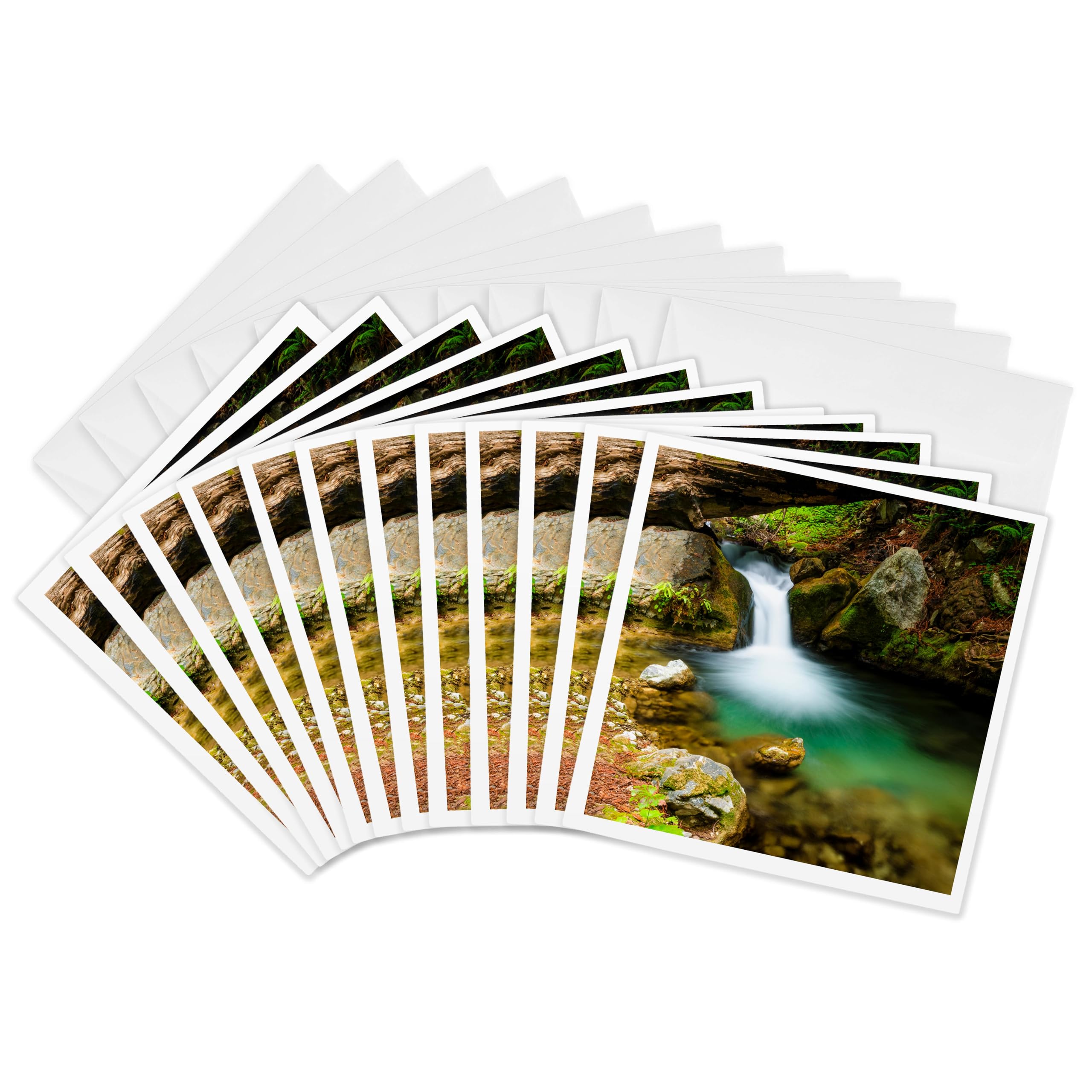 3dRose gc_259005_2 6 x 6-Inch "Small Waterfall on Hare Creek, Limekiln Park, Big Sur, California, USA" Greeting Card (Set of 12)