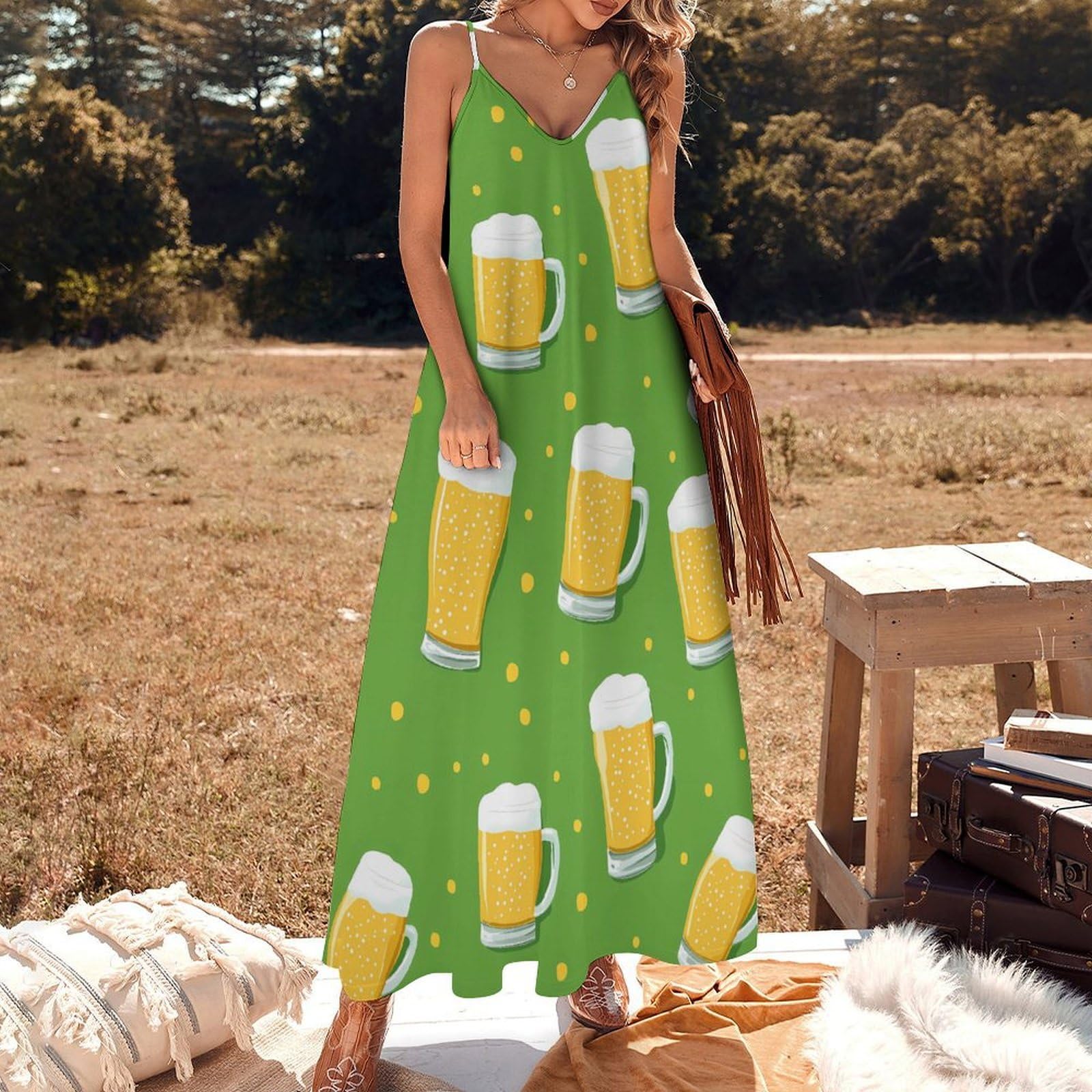Beer Mugs - Vestido largo para mujer, estilo casual, con tirantes delgados, para verano, playa, vestido largo