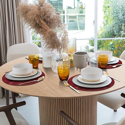 Miniatura 2 de ADRIMER Manteles individuales redondos resistentes al calor, juego de 6 manteles individuales lavables, impermeables, manteles individuales de piel