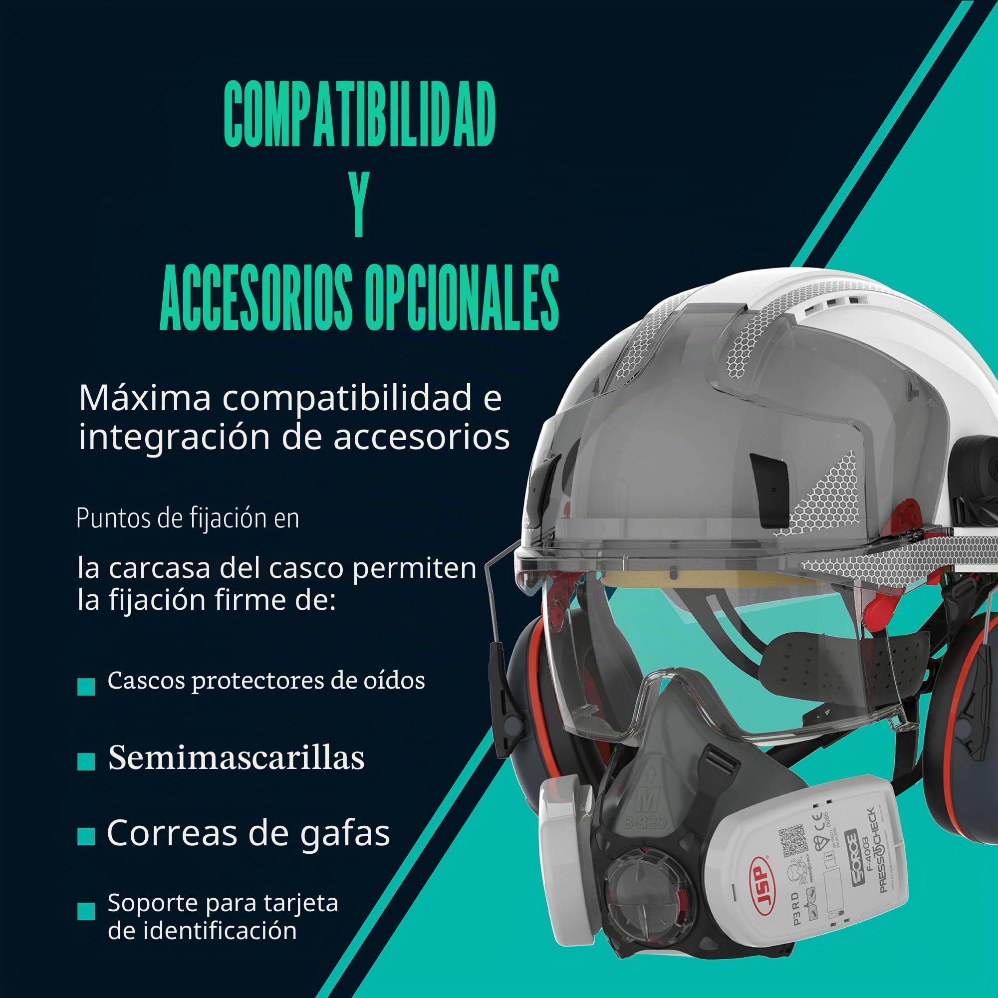 JSP EVO VISTALENS Casco de Seguridad con Protección Ocular Integrada Resistente a Impactos - Ventilado - Blanco/Ahumado - Carcasa ABS - para Demolición, Obras y Carreteras - EN 397