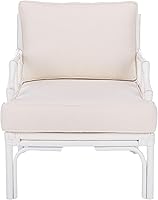 Safavieh Kazumi Coastal White Rattan Accent Chair with Cushion - Chinoiserie Chic Comfort (ACH6508A)