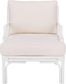 Safavieh Kazumi Coastal White Rattan Accent Chair with Cushion - Chinoiserie Chic Comfort (ACH6508A)