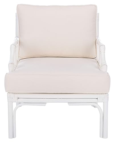 Home Kazumi Coastal White Rattan Cushion Accent Chair (ACH6508A)