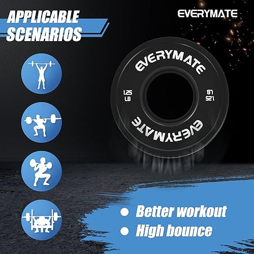 Miniatura 4 de EVERYMATE Juego de placas de peso de cambio negro, 1.25 libras, 2.5 libras, 5 libras, juego de placas olímpicas fraccionarias para entrenamiento