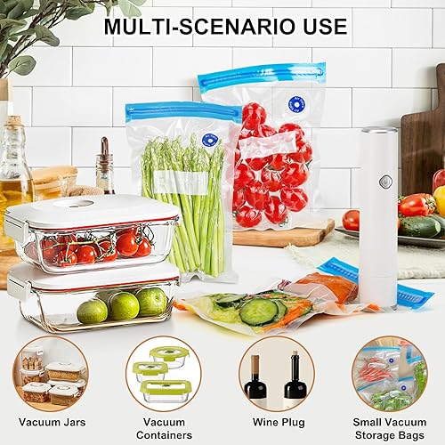 Miniatura 7 de Sellador al vacío de mano, máquina selladora al vacío portátil para conservación de alimentos con 5 bolsas de vacío reutilizables con cremallera (1