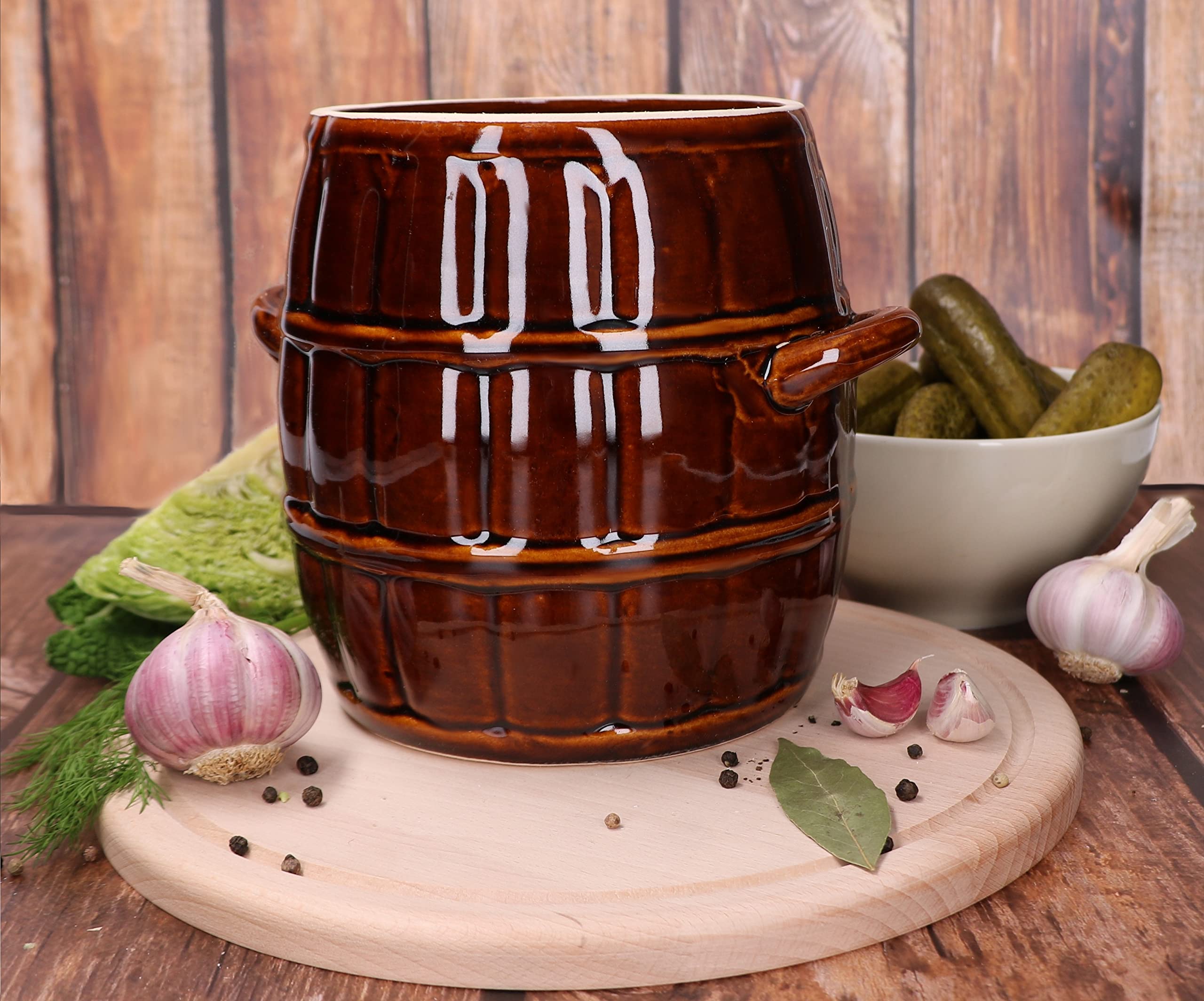 KOTARBAU® Keramik Gärtopf 2,5 L Keramikfass Steinzeugtopf Gurkentopf Sauerkrauttopf Steinzeug Steingut Einmachtopf Steinzeuggefäß Tontopf Glasiert Braun
