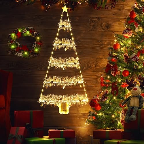 Toodour Luces de decoración de Navidad, luces LED de escalera de 2.65 pies, luces blancas cálidas para colgar en la pared de la ventana, luces