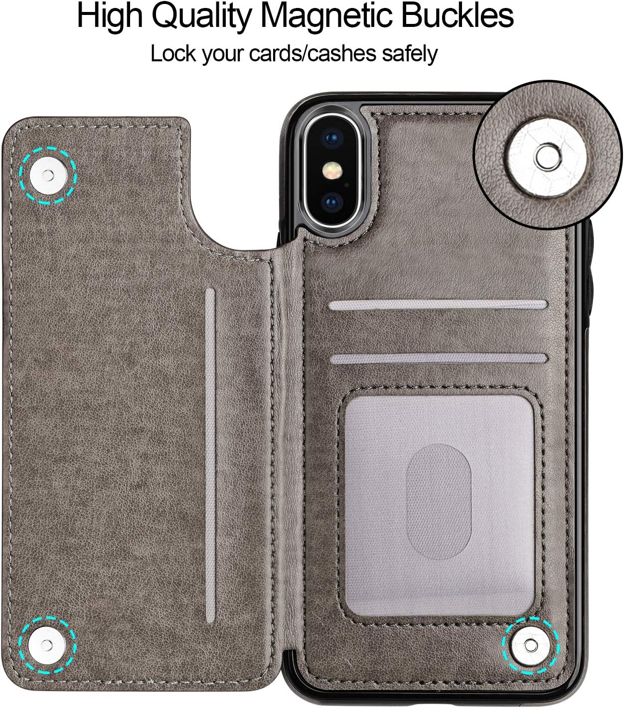 HianDier Wallet Case for iPhone Xs MAX, Slim Protective Case with Credit Card Slot Holder Flip Folio Soft PU Leather Magnetic Closure Cover Case Compatible with iPhone Xs MAX, Brownish Mandala Grey