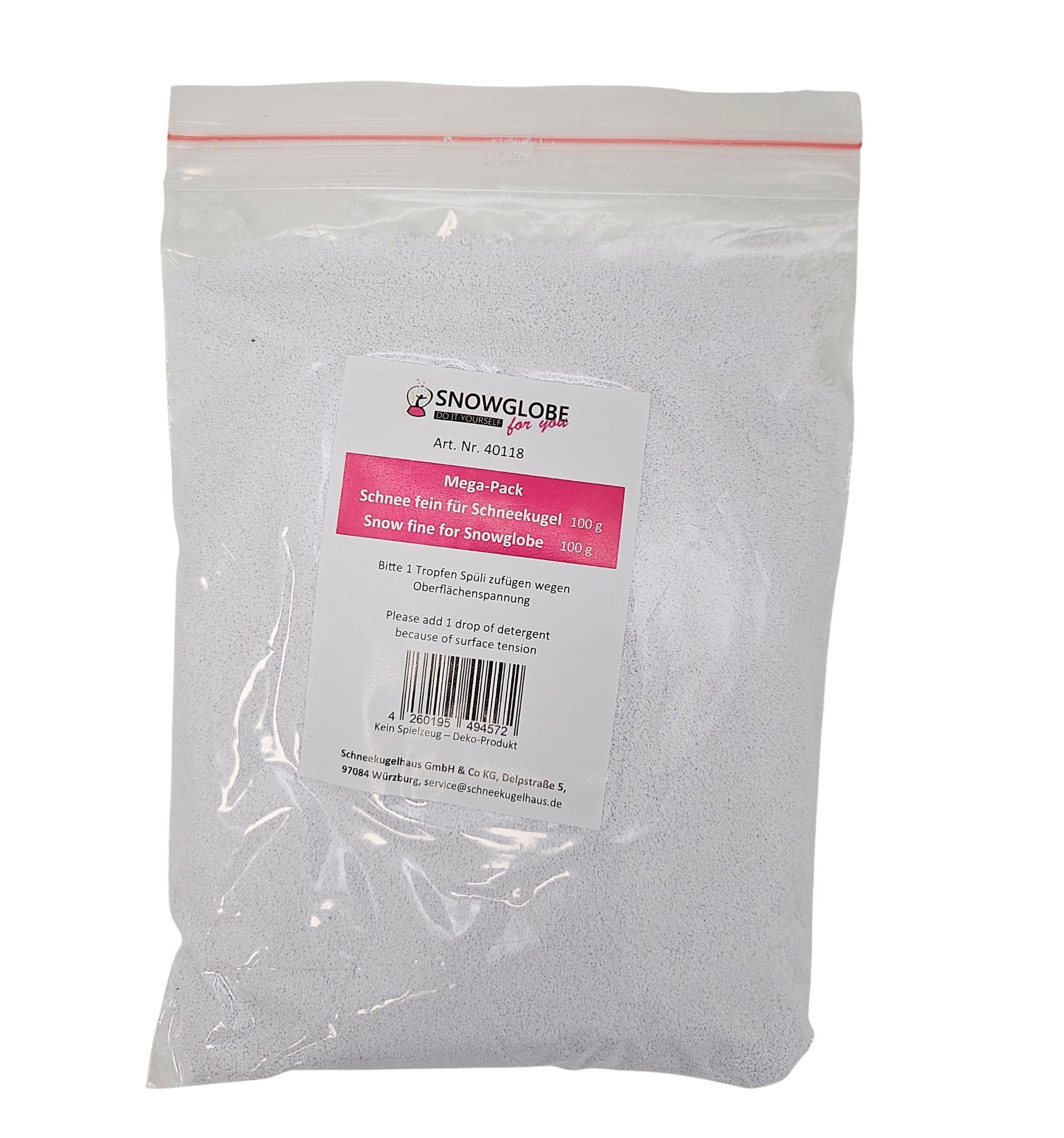 Feiner Schnee für Schneekugel zum Basteln | für Schneekugel Bastelset | Schneekugel selbst gestalten | individuelle Schüttelkugel 40118 (100g)