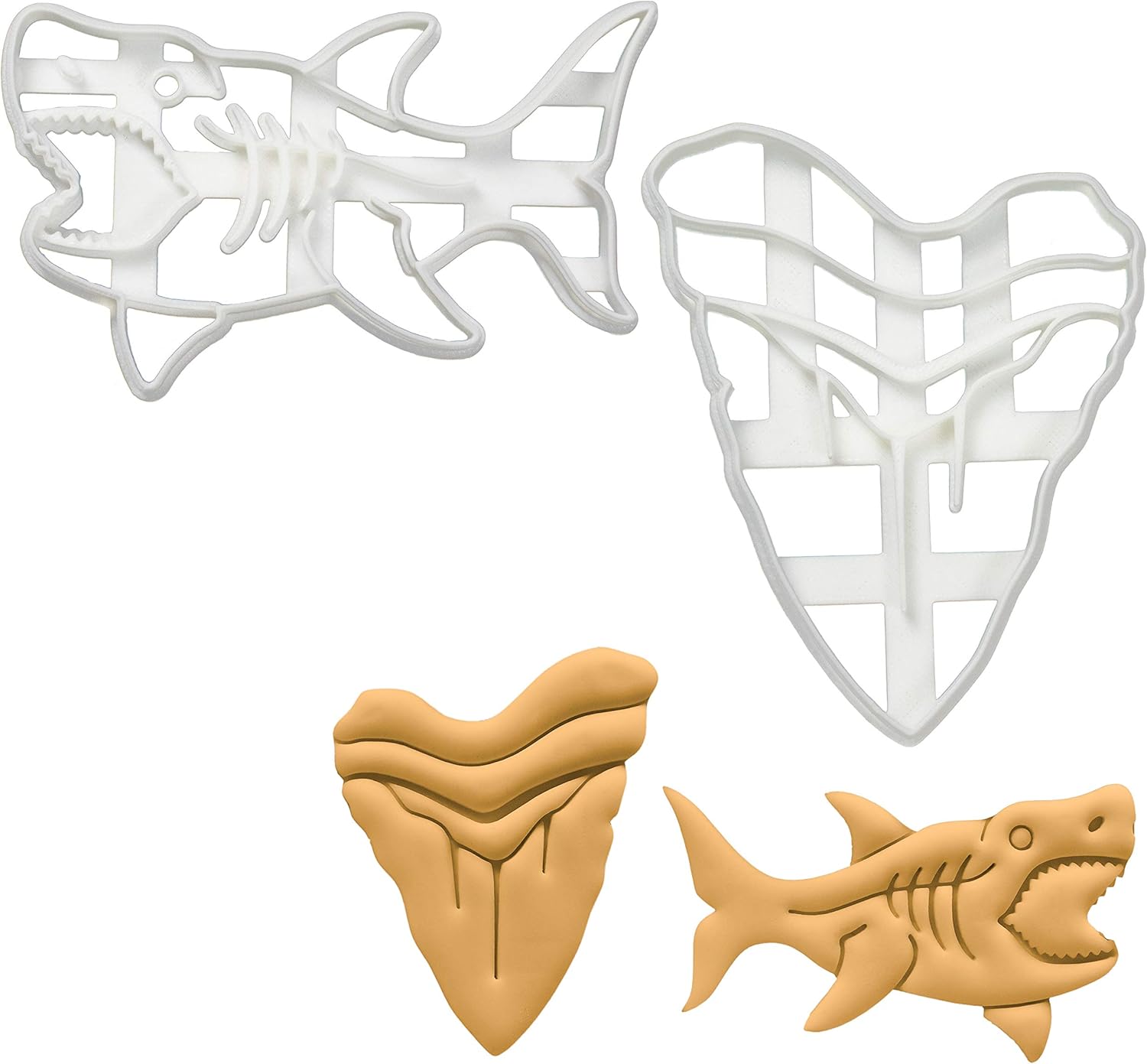 Set of 2 Megalodon Shark cookie cutters (Designs: Tooth & Shark), 2 pieces - Bakerlogy
