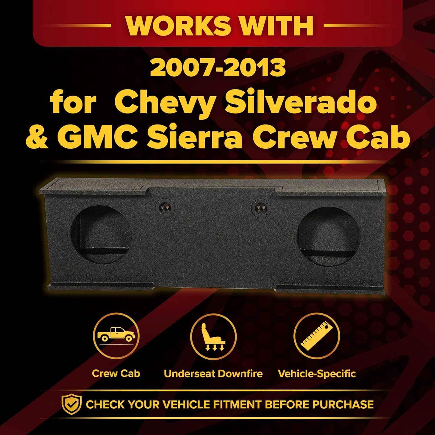 QPower QBomb Easy Set Dual Ported 12 inch Subwoofers Box Enclosure Car Audio with Bedliner Spray for GMC Chevy Crew Cab 2007-2013