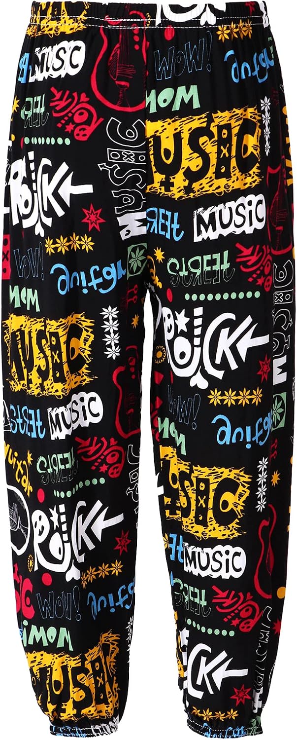 Agoky Girls Elastic Waist Yoga Pants Comfy Vintage Dance Pilates Bloomers Bohemian Harem Pants Beach Trousers Activewear