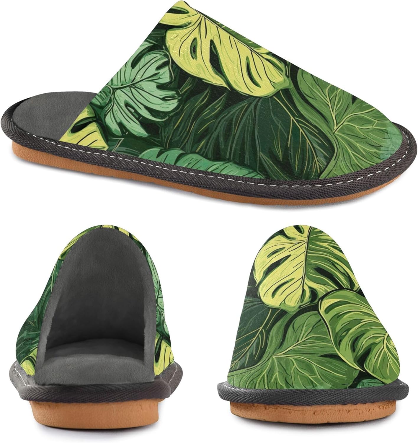 Tropical Leaves House Slippers – Cozy Fuzzy Slippers for Guests, Washable & Disposable, Perfect for Shoeless Home, Spa & Hotel Use A111160