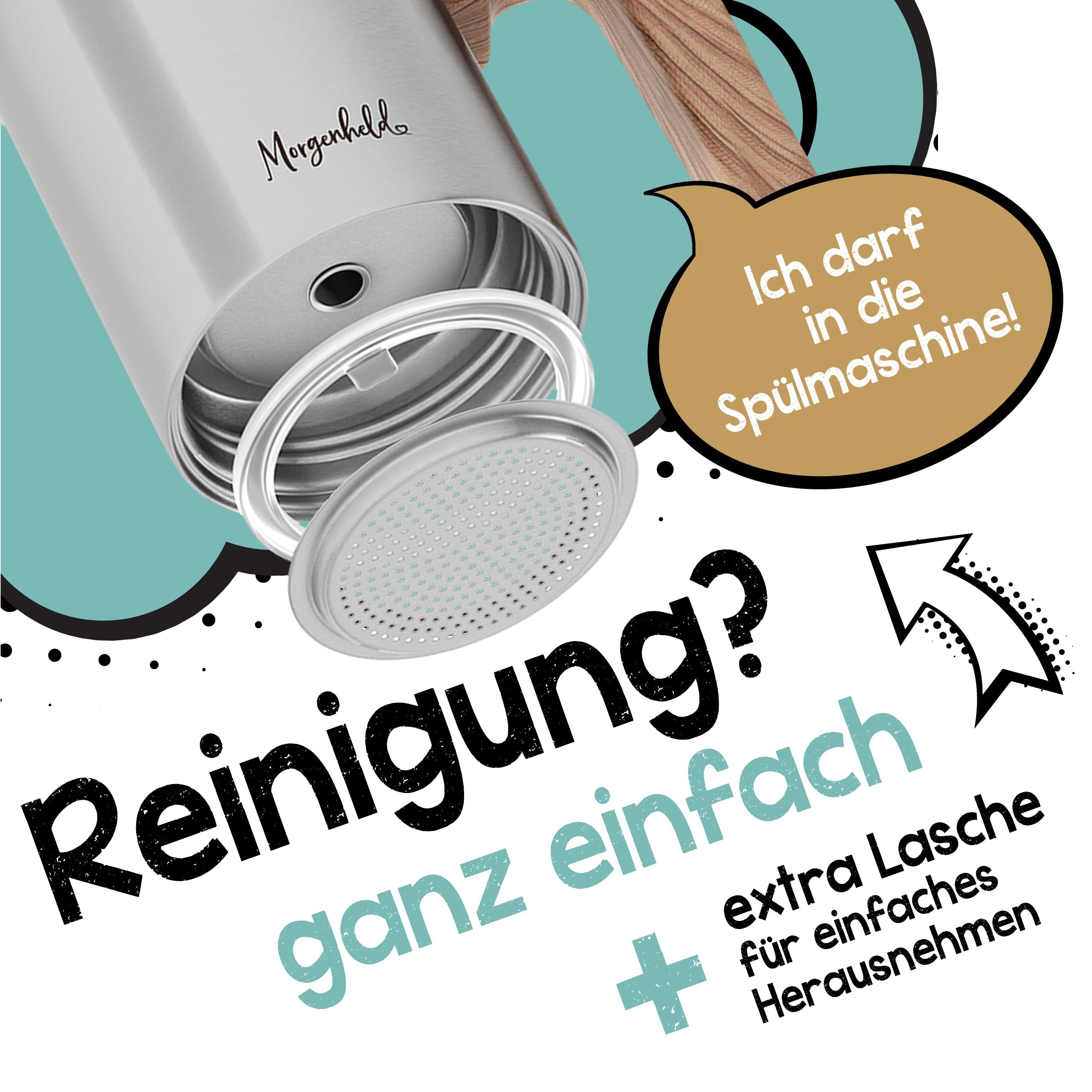 Morgenheld STYLE Espressokocher Edelstahl 6 Tassen (300 ml) – induktionsgeeignet, für alle Herdarten – Mokkakanne mit Spülmaschinen-Einsatz – auch für Camping & Outdoor