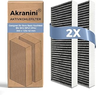 2 Stück Aktivkohlefilter für Bora Basic, BAKFS, Ersatzfilterset für GP4U, BHU, BIU, BFIU Dunstabzugshauben und Kochfelder mit Umluft, 340x123x42 mm