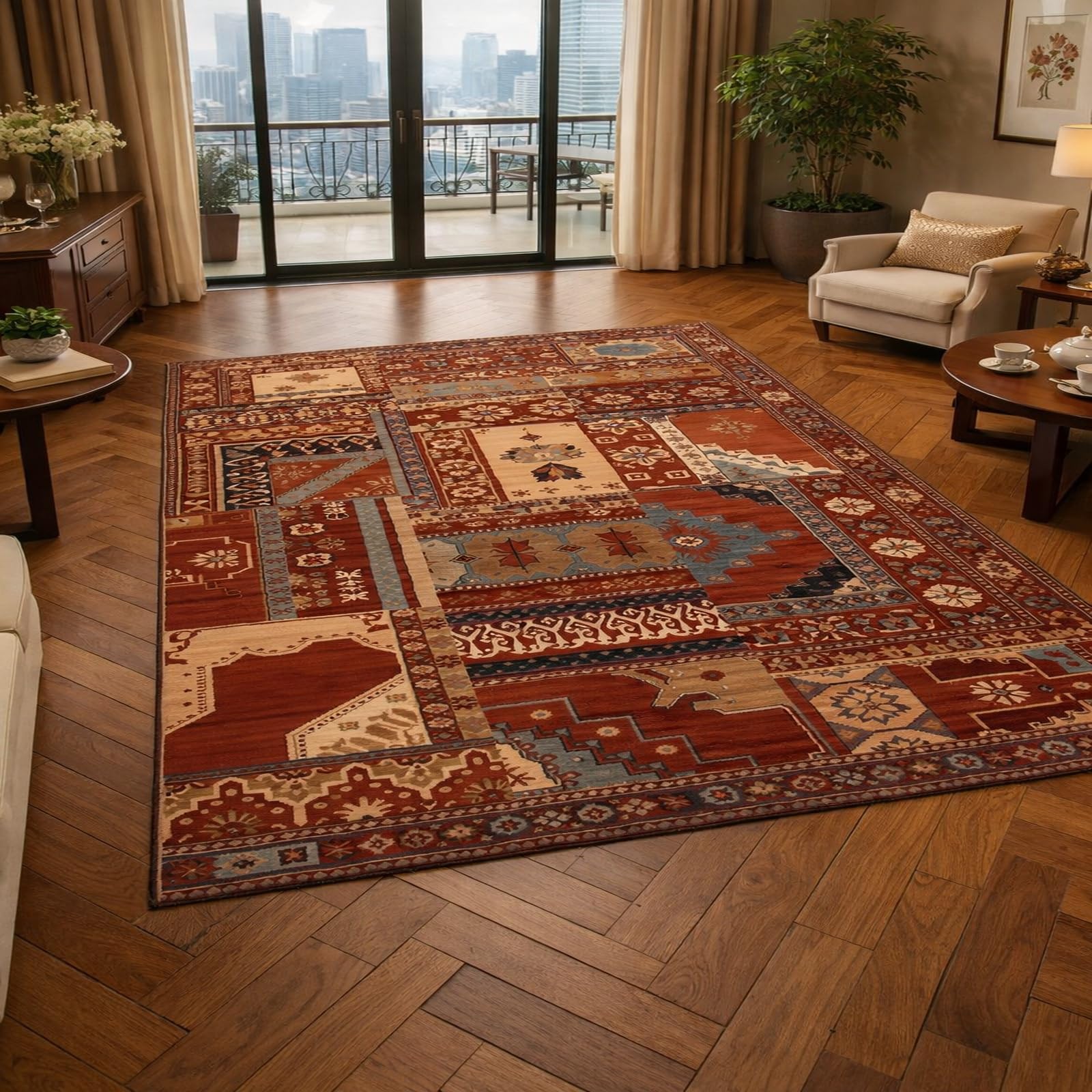 Tapis chambre et salon multicolore pour une ambiance vintage chaleureuse