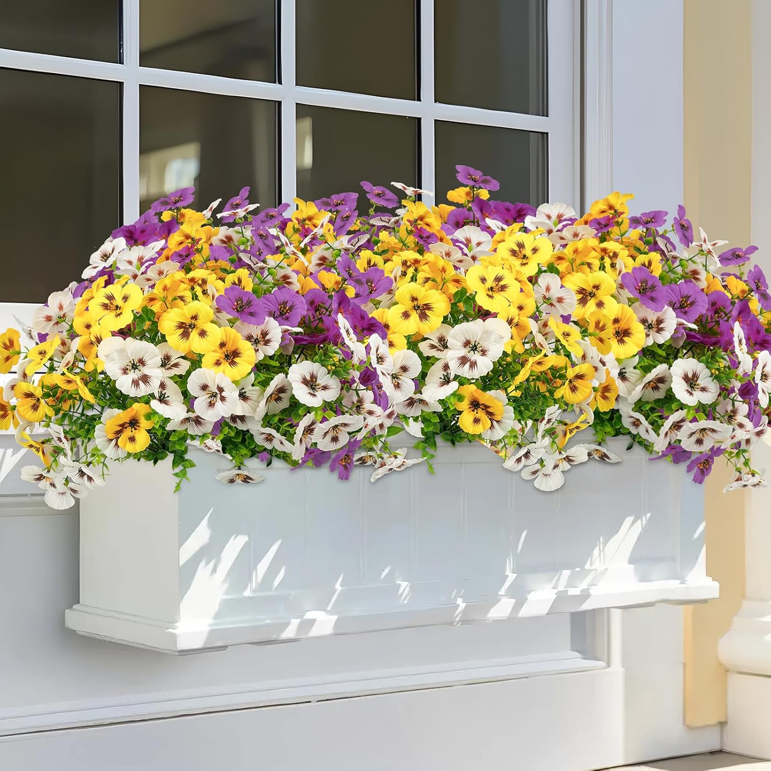 Homcomoda Artificial Fake Pansy Flowers for Outdoors Decoration, 18 Pcs Faux Silk UV Resistant Spring Flowers for Front Door Garden Porch Planter Patio Balcony Yard Indoor Home Decor