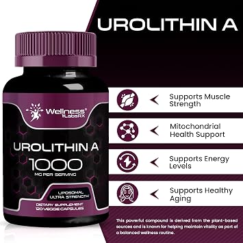 Urolithin A Supplement Capsules 1,000mg (98.9% Pure) Advanced Urolithin A+ Formula for Cellular Renewal & Mitochondrial Support, High-Strength Muscle Health Support- 120 Count