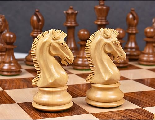 Miniatura 5 de Royal Chess Mall Craftsman Knight Staunton - Juego de ajedrez solo piezas de ajedrez, juego de ajedrez de madera de palisandro dorado y boj