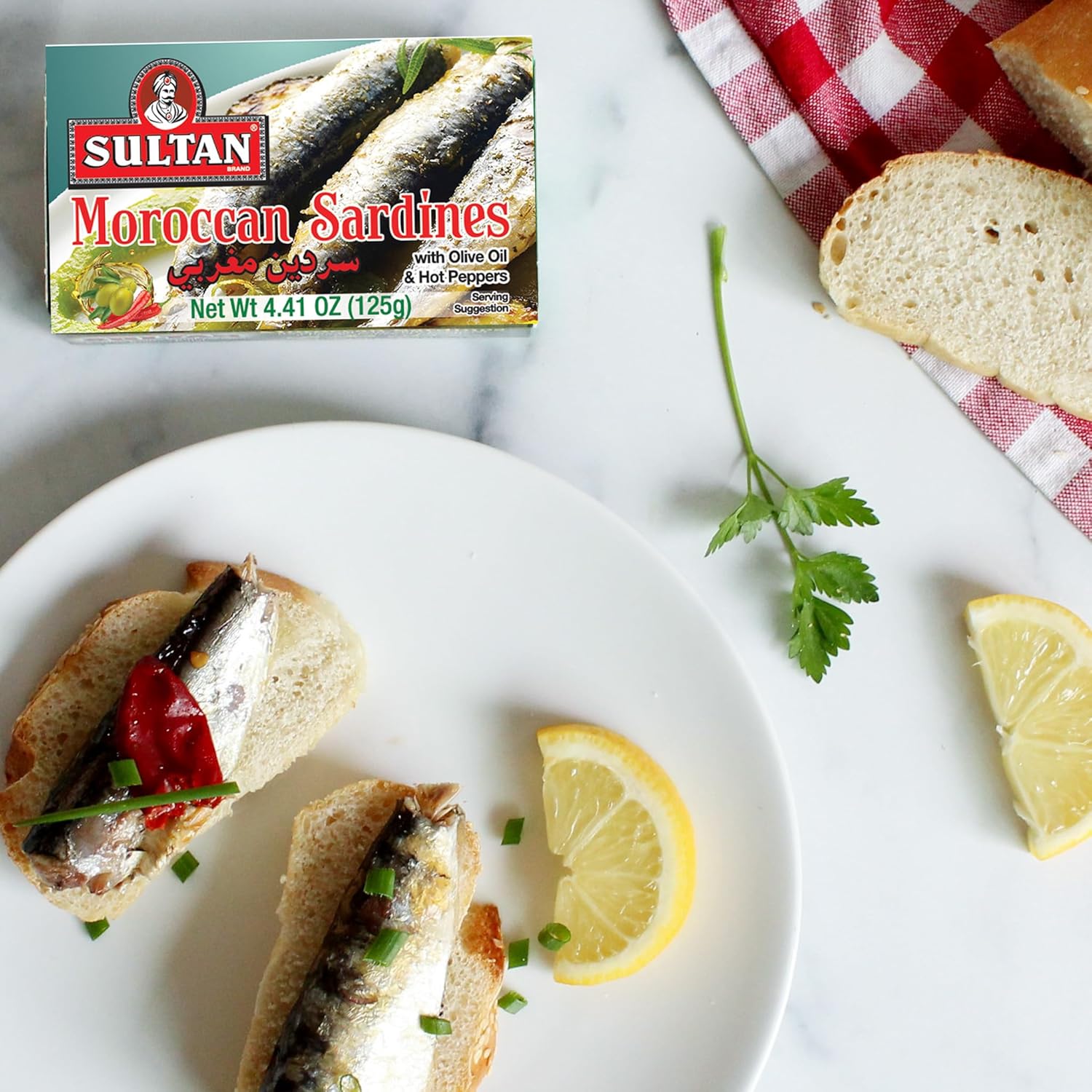 Sultan Moroccan Sardines in Olive Oil & Hot Peppers, 100% All-Natural, High Protein, No Additives, No Preservatives, Paleo, Carnivore, Keto Friendly, Zero Carb, Sealed Freshness 4.37oz (Pack of 10)