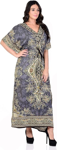 Shah Crafts. Women Kaftan Tunic Kimono Long Maxi Party Dress for Loungewear Holidays Nightwear Beach Cover Up Caftans Free Size